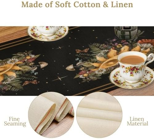 Sun Moon Moth Mushroom Table Runner Moon Phase Floral Seasonal Spring Autumn Gothic Tarot Dinner Runner for Farmhouse Party Holiday Home Kitchen Dining Table Decor 13"x108" - Image 5