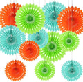 CC wonderland zone 12PCS Fruit Green Orange and Pastel Blue Paper Fans Party Decorations,Hanging Ceiling Honeycomb Round Tissue Paper Fans for Dinosaur Birthday Party Decoration by CC+wonderland+zone