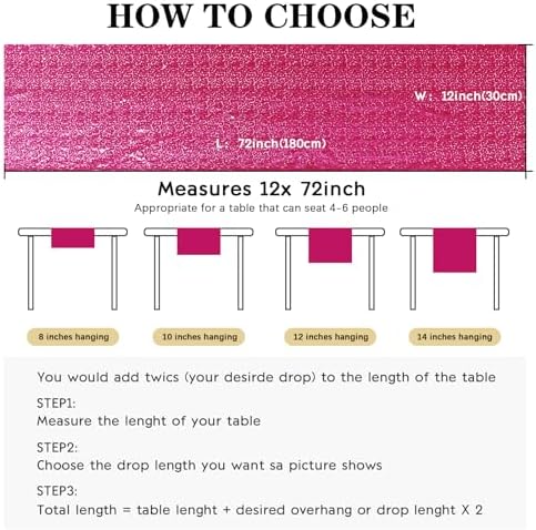 2 Packs 12 x 72 inches Sequin Table Runner, Hot Pink Glitter Table Runner for Birthday Party Supplies Wedding Engagement Baby Shower Holiday Celebration Event Decorations - Image 5