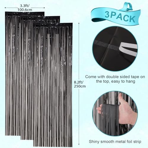 Voircoloria Black Foil Fringe Backdrop Curtains, 3.3x8.2ft, 3 Pack - Image 3