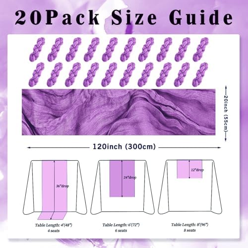 20 Pack Purple Cheesecloth Table Runner 10FT Boho Fabric Rustic Cheese Cloth Table Runner for Wedding Bridal Shower Baby Shower Gauze Sheer Birthday Party Table Decorations 20 x 120 Inch Long - Image 2