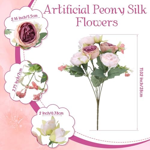 Geosar 24 Bundles Artificial Peonies Flowers,Dusty Rose, Champagne Pink - Image 2