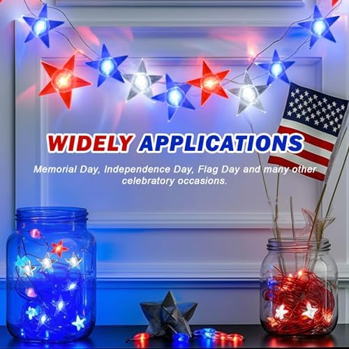 4th of July Decorations, 10ft 30 LED Twinkle Red White and Blue Star String Lights Battery Operated, Patriotic Decorations for Memorial Independence Day Party Golfcart Fourth of July (White Light) - Image 5