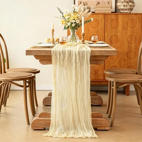 3Pcs Beige Table Runner, 10FT Rustic Cheesecloth Table Runner 35*120inch Boho Beige Runner for Wedding Bridal Shower Baby Shower Table Centerpiece Decorations - Image 4