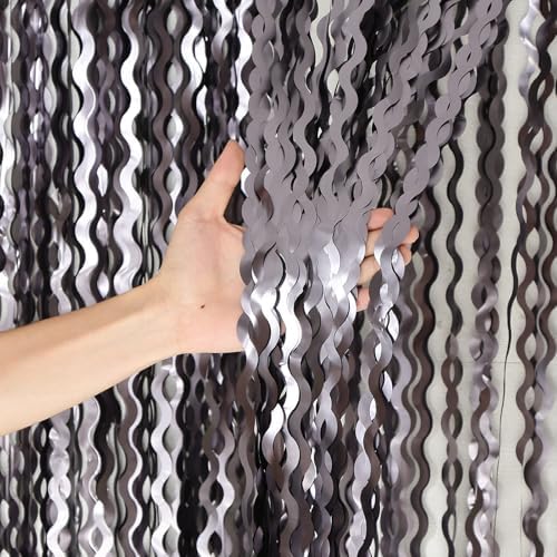 4 Pack Wavy Grey Foil Fringe Curtains Party Decorations - 3.3 ft x 6.6 ft Tinsel Curtain Backdrop for Birthday Bachelorette Wedding Birthday Disco Party Decorations by CYLMFC