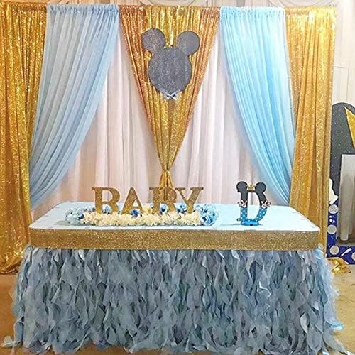 Gold Sequin Backdrop Drapes 4 Panels 2FTx8FT Glitter Backdrop Curtains - Image 3