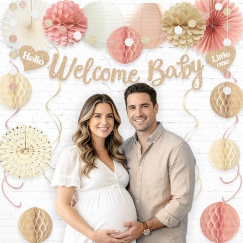 Boho Blush Pink Girl Baby Shower Decorations with Welcome Baby Banner - Image 5