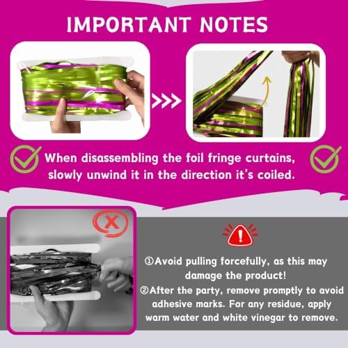 Hot Pink Lime Green Foil Fringe Curtains 4 Pack, Party Backdrop - Image 4