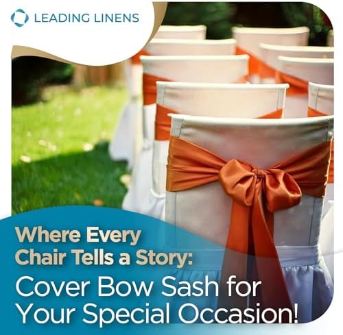 Leading Linens 12 pcs Orange 108"x8" Satin Bow Sash Chair Cover Decoration - Image 4