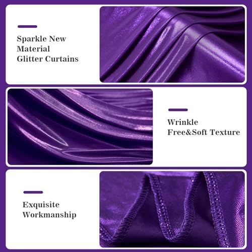 10x10ft Thick Purple Glitter Backdrop Curtain Panels for Parties, Wrinkle Free Sequin Sparking Photo Backdrop Drapes, 2 Panels 5x10ft Shimmer Back Drop Cloth for Wedding Birthday Photography - Image 3