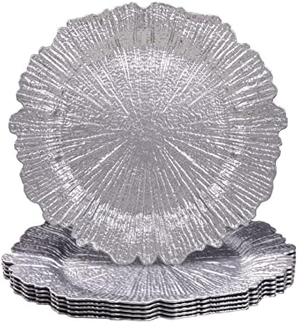 MAONAME Silver Charger Plates Set of 6, Reef Chargers for Dinner Plates by MAONAME