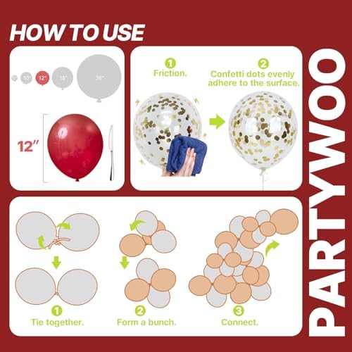 PartyWoo Red and Gold Balloons 66pcs 12 10 Inch Red Burgundy Gold Balloons - Image 5