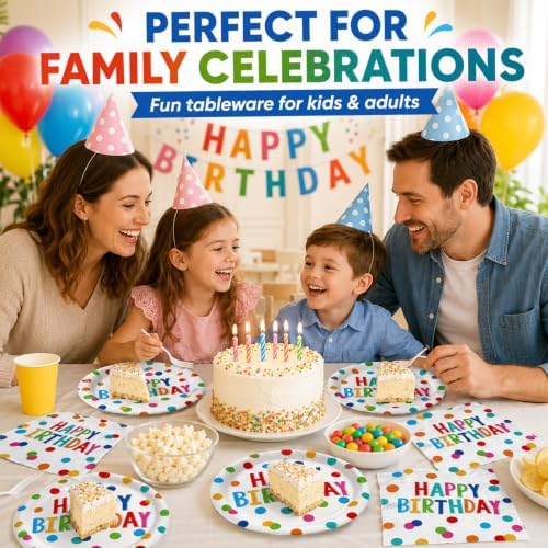 40PCS Happy Birthday Plates and Napkins, Rainbow Dots Party Plates - Image 6