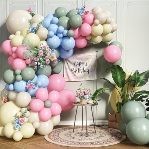 Pink Green Blue Yellow Beige Balloon Arch Wildflower Birthday Bridal Shower - Image 3