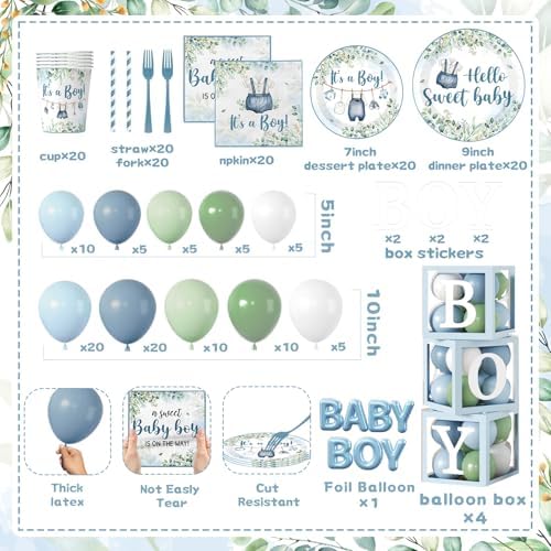 Blue and Sage Green Baby Boy Shower Decorations, All-in-1 Boho Baby Shower Decorations Boy with Balloon Arch Boy Boxes Plates Napkins Cake Toppers Tablecloth Backdrop Banner for Its a Boy Baby Shower - Image 4