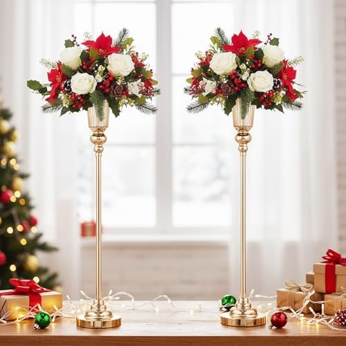 32.5inch Versatile Metal Wedding Centerpiece Vases - Set of 2 Tall Gold Trumpet Vases for Road Lead, Elegant Centerpiece Stands for Wedding Reception Party Events Anniversary (Gold, 32.5in - 2Pcs) - Image 3