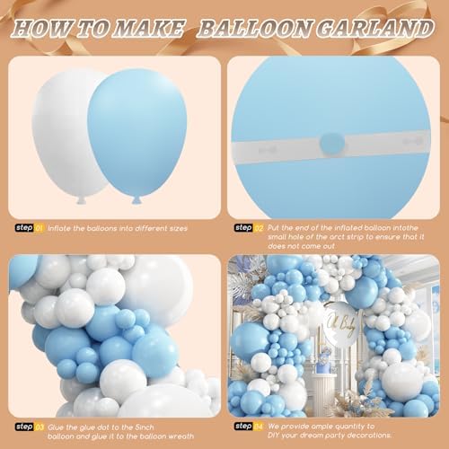 412Pcs Blue and White Balloon Arch Kit, 18 12 10 5 Inch Different Size Light Blue White Balloon Garland Kit for Baby Shower Graduation Birthday Wedding Party Decorations - Image 3