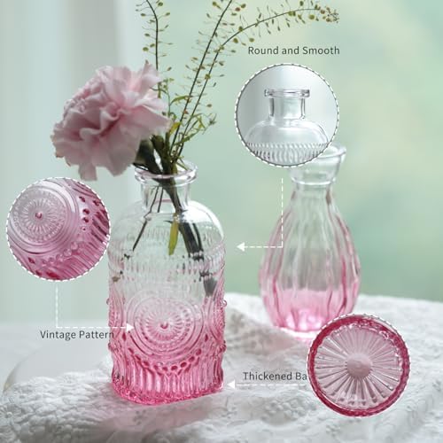 Bud Vases Set of 12,Glass Bud Vases in Bulk,Small Flower Vases for Centerpieces,Mini Vintage Vase for Wedding, Home Table Decor,Christmas,Party Decoration,Pink - Image 5