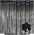 5 Pack Black Foil Curtain Backdrop 3.2ft x 9.8ft Metallic Tinsel Foil Fringe Curtains Streamer Photo Booth Backdrop for Birthday Party Engagement Bachelorette Party Decorations - Sparkle Black by Ohiyoo