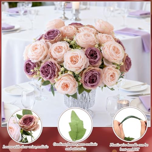 Geosar 24 Bundles Artificial Peonies Flowers,Dusty Rose - Image 3