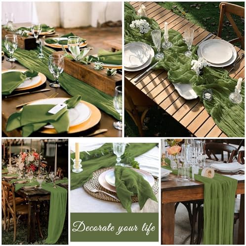10 Pack Cheesecloth Table Runner 20 x 120 in, Olive Green - Image 7