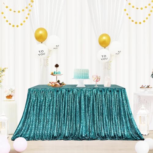 Eternal Beauty Teal 60x120 Inch Tropical Beach Sequin Tablecloth by EternalBeauty