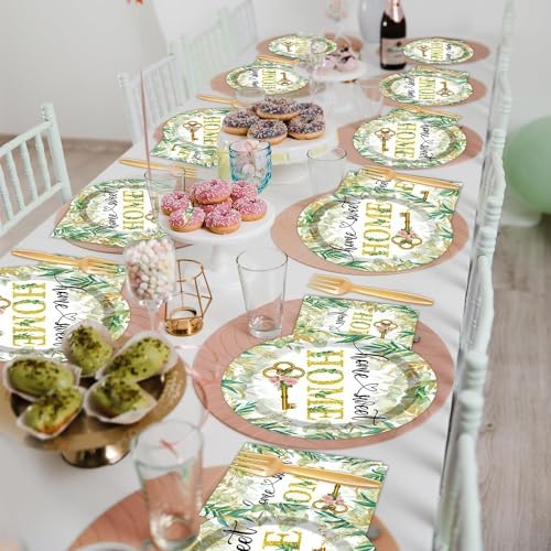 50 Guests House Warming Party Supplies Decoration Housewarming Party Plates and Napkins Forks Sweet Home Tableware Decor Rustic Floral Paper Disposable Plates for New House Wedding Supplies 200PCS - Image 6