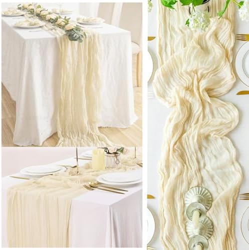 10FT 6 Pack Beige Cheesecloth Table Runner 20 x 120 Inch Long Rustic Gauze Fabric Cheese Cloth Table Runner for Wedding Bridal Baby Shower Table Decorations Boho Sheer Birthday Party Table Decor - Image 6