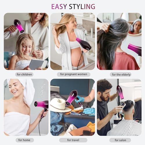 Ionic Hair Dryer,2400W Negative Ion Low Noise Hair Dryer Professional Fast Drying Hair Dryers with 2 Speeds, 3 Heat Settings, Cooling Button,with Diffuser for Curly and Straight Hair（Crimson Fade） - Image 7