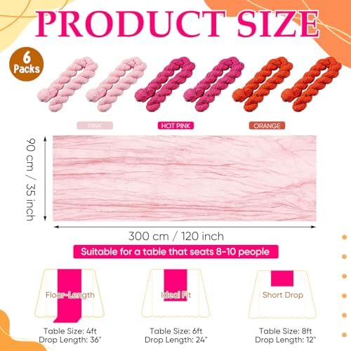 6 Pcs Hot Pink and Orange Cheesecloth Table Runners 118" - Image 2