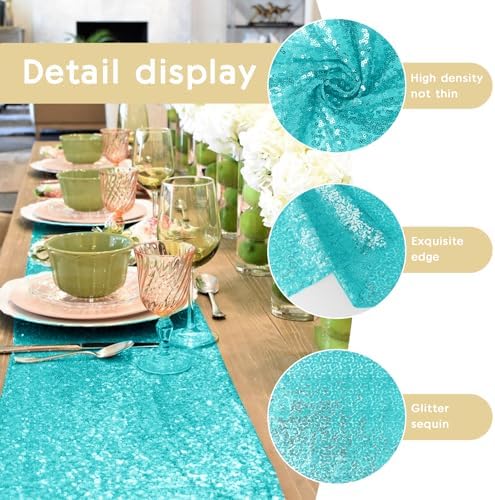 6 Packs 12 x 72 inches Sequin Table Runner, Turquoise Glitter Table Runner for Birthday Party Supplies Wedding Engagement Baby Shower Holiday Celebration Event Decorations - Image 5