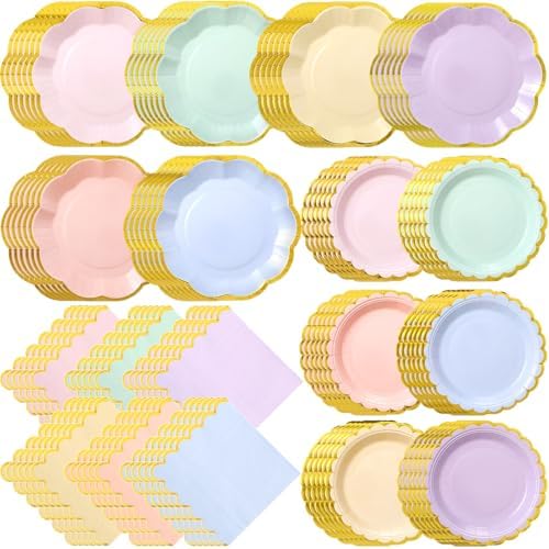 72 Pcs 24 Guests Pastel Plates and Napkins Party Supplies by Skybooly