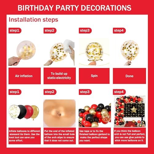 Vip Party decorations - Red Carpet Party Decorations with VIP Photography Backdrop, Gold Black Red Balloons for Hollywood Themed Events, Birthday Parties, Photo Booth Props - Image 3