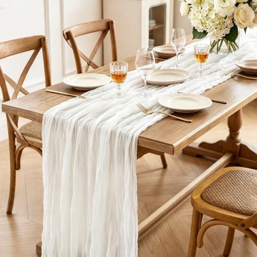White Table Runner, 10FT Ivory White Cheesecloth Boho Gauze Table Runner for Wedding Bridal Shower Baby Shower Birthday Tea Party Decorations - Image 3
