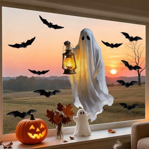 Halloween Window Clings Decorations Ghost Bat Window Stickers Static Spooky Glass Window Sticker Decals for Home Office Classroom Party Haunted House Seasonal Decor 1 Sheet - Image 7