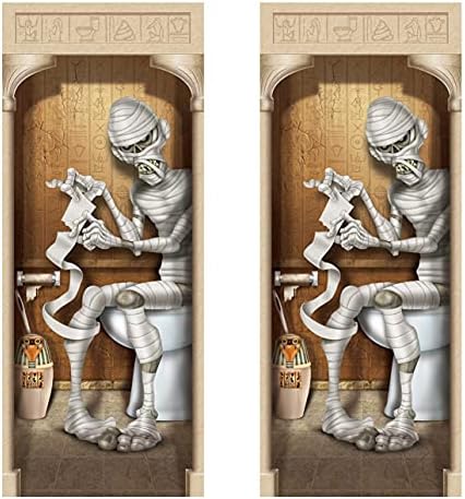 Beistle 2-Pack Mummy Restroom Door Covers, Spooky Halloween Bathroom Decorations, All-Weather Plastic for Haunted House and Trick-or-Treat, 5’ x 30” by Beistle