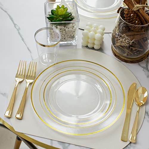 I00000 60 Pcs Clear Gold Plastic Plates, Premium Disposable Party Plates - Image 5