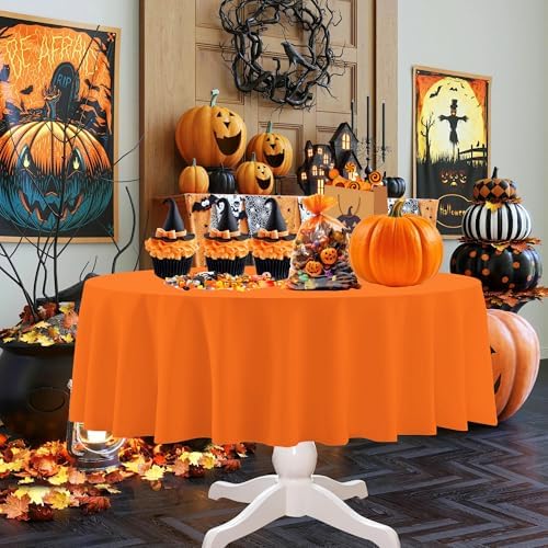 12 Pack Halloween Round Tablecloths, Orange Black Purple Table Cloth - Image 5