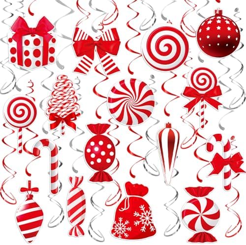 Christmas Hanging Swirls Decorations - Red White Christmas Party Decorations Xmas Peppermint Candy Cane Hanging Ceiling Decor for Home Xmas Winter Holiday Party Decor - Image 2