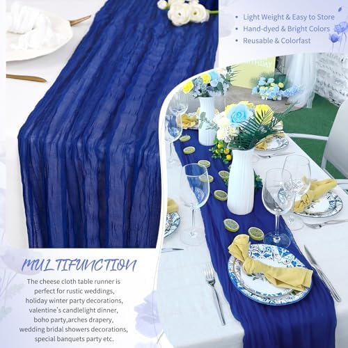 4 Pack Royal Blue Cheesecloth Table Runner 17x108 Inches Boho Home Decor - Image 5