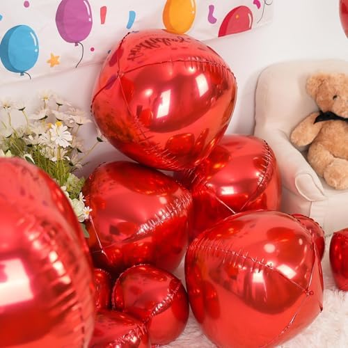 12PCS Metallic Red Round Foil Balloons 22" 15" 10" Large Chrome Red Balloon - Image 4