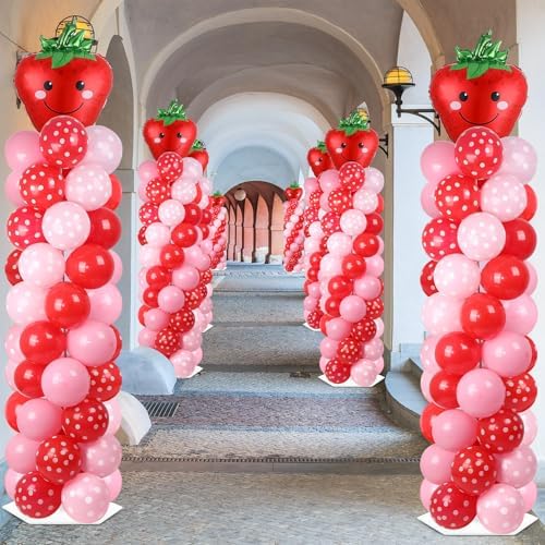 2 Sets Strawberry Balloon Column Stand Adjustable Strawberry Balloon Decor - Image 5