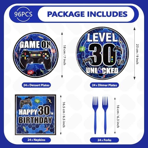 Grencian 96Pcs 30th Birthday Video Game Party Decoration, Serve 24 - Image 4