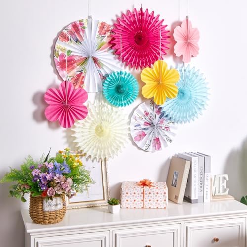 SUNBEAUTY Paper Flowers Decorations for Wall Tea Party Decoration Paper Fans Classroom Decoration Paper Floral Backdrop Decor for Valentines Day Mother's Day and Wedding, Set of 9 - Image 4