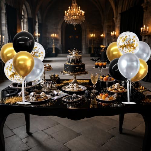 TONIFUL 4 Set Black Gold Silver Balloon Stand Balloon Centerpiece for Table - Image 5