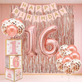 Sweet 16 Party Decorations,16th Birthday Boxes Decor for Girls Women Sweet Sixteen Happy Birthday Banner Kits Pink Rose Gold Foil Balloons Party Supplies Rose Gold Tassel Curtain by RTHPY
