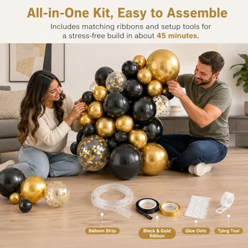 Black and Gold Balloon Arch Kit, 127 PCS Black Gold Balloon Garland with 8 Jumbo 18 Inch Metallic and Confetti Balloons for Men Birthday, Graduation, Retirement and New Year Party Decorations - Image 5