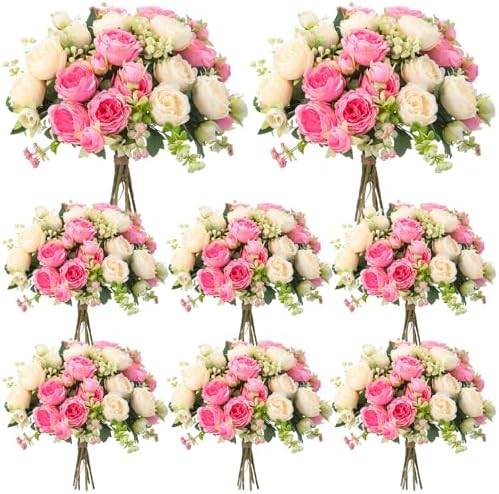 Geosar 8 Bundles Artificial Peonies Flowers,Pink, Champagne by Geosar