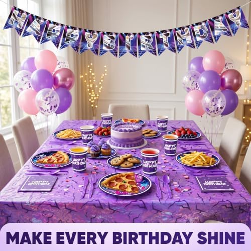 198 Pcs KPop Birthday Party Supplies for Girls – Music Theme Birthday Decorations for 24 Guests | Plates, Dessert Plates, Cups, Napkins, Knives, Forks, Spoons, Balloons, Banner & Tablecloth - Image 5