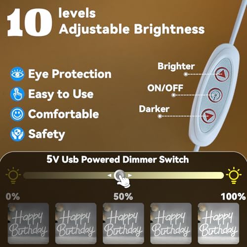 Happy Birthday Neon Signs for Party Decor Dimmable LED Birthday Neon Light for Wall Decor Light Up Happy Birthday Led Signs for Backdrop Birthday Any Ages Bday Celebration Decoration, White - Image 5